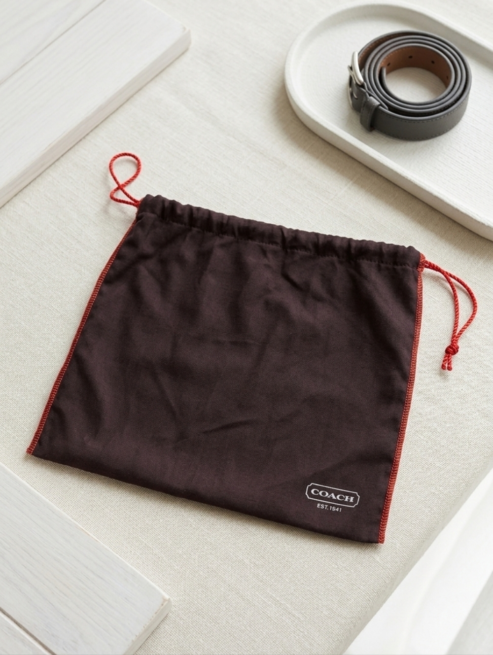 COACH Dust Bag Brown with Red Trim